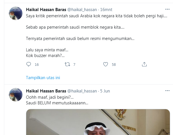 Klarifikasi Haikal Hassan terkait cuitannya tentang penundaan haji 2021 yang menuai kontroversi