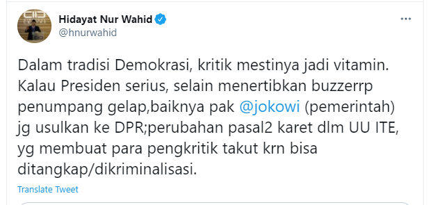 Hidayat Nur Wahid minta pemerintah untuk usulkan DPR ubah pasal karet dalam UU ITE