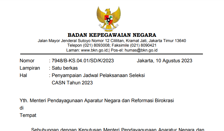 Berikut jadwal seleksi CASN 2023 untuk CPNS yang diajukan BKN ke Menteri PANRB