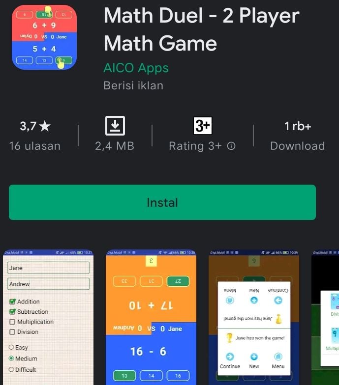 Game Anak Sekolah Math Duel