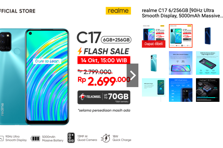 Realme C17 Resmi Diluncurkan dan harga perdana promo Rp2,6 juta bonus kuota data hingga 70GB dengan syarat ketentuan berlaku.