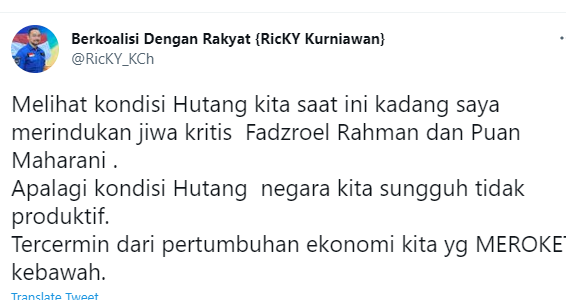 Cuitan Politisi Partai Demokrat Ricky Kurniawan