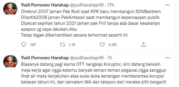 Cuitan Ketua Wadah KPK, Yudi Purnomo Harahap.