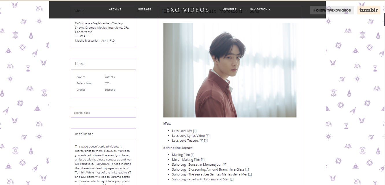 Tampilan web  untuk mengakses beragam variety show EXO
