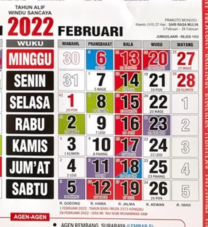 Tanggalan Jawa Februari 2022 Lengkap Weton Pasaran Dan Wuku Simak Selengkapnya Kendalku 5836