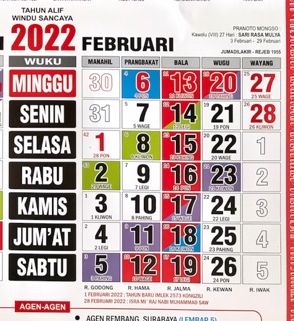 Lengkap weton kalender jawa dengan 2022 februari Kalender Jawa
