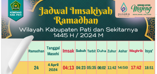 Jadwal Imsakiyah 4 April 2024 untuk Wilayah Pati