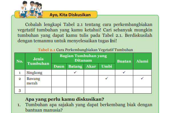 Kunci Jawaban Ipa Kelas Halaman Tabel Cara Perkembangbiakan Vegetatif Tumbuhan Halaman