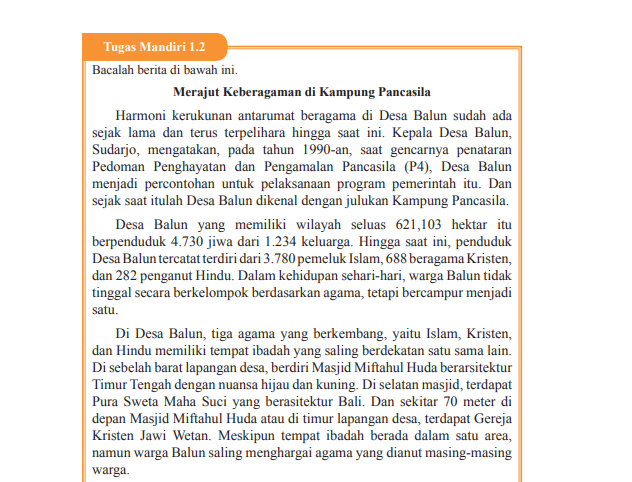 Kunci Jawaban PKN Kelas 9 Halaman 13, Yang Melatarbelakangi Terbentuknya Kampung Pancasila - Ringtimes Bali