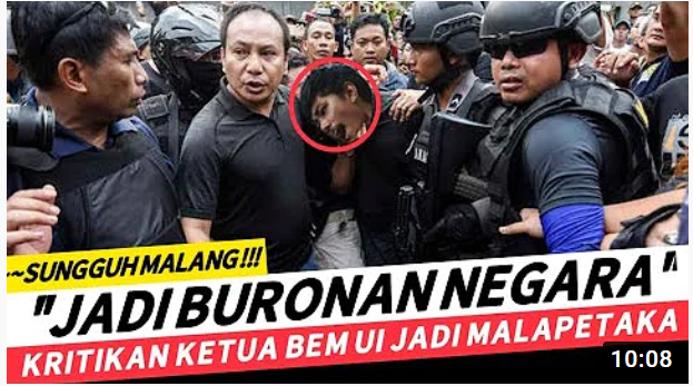 Thumbnail Video yang Mengatakan Bahwa Ketua BEM UI Leon Alvinda Putra Jadi Buronan Negara dan Ditangkap Polisi