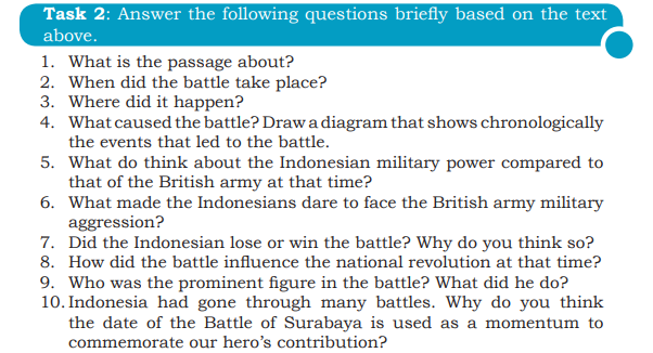 Pembahasan Bahasa Inggris Kelas 10 Halaman 124 Task 2 Chapter 9 The Battle of Surabaya - Ringtimes Bali