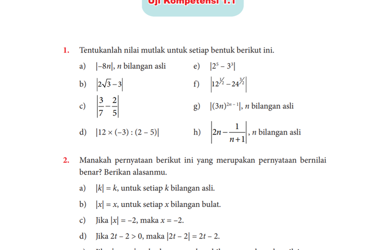 Kunci Jawaban Matematika Kelas 10 Uji Kompetensi Persamaan Nilai Mutlak Halaman 25 Ringtimes Bali