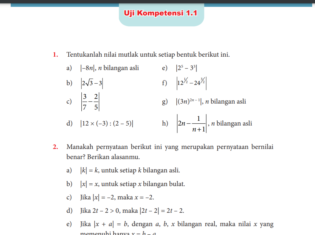 Kunci Jawaban Matematika Kelas 10 Uji Kompetensi Persamaan Nilai Mutlak Halaman 25 Ringtimes Bali