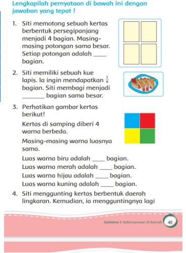 Kunci Jawaban Tema 7 Kelas 2 Halaman 40 41 41 43 44 45 46 47 Dengan Ilustrasi Potongan Martabak Sama Kertas Metro Lampung News