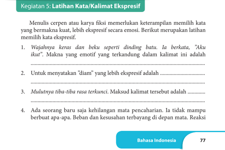 Kunci Jawaban Bahasa Indonesia Kelas 9 Halaman 77 78, Kegiatan 5 Latihan Kata Kalimat Ekspresif - Ringtimes Bali