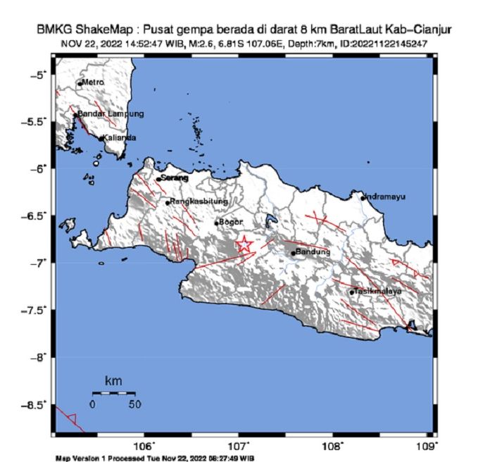 Info gempa terkini di Cianjur baru saja dengan guncangan magnitudo 2,6. Cek lokasi pusat gempa dari BMKG 10 menit yang lalu.