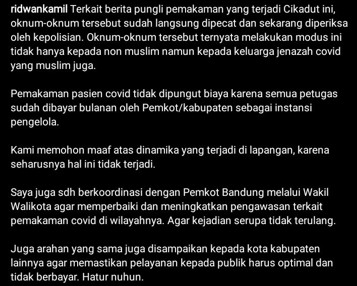 Permohonan Maaf Ridwan Kamil Terhadap Pungli Pemakaman di Cikadut: Kami Memohon Maaf