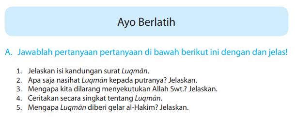 Kunci Jawaban PAI Kelas 5 SD Halaman 88 Ayo Berlatih, Nasihat Luqman kepada Putranya - Ringtimes Banyuwangi - Halaman 3