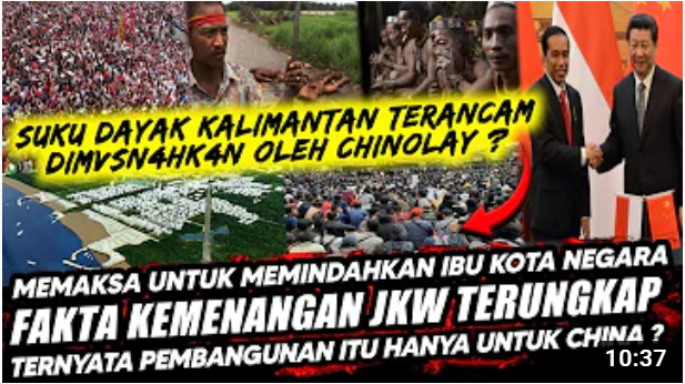 Thumbnail video yang mengatakan bahwa proyek pembangunan Ibu Kota baru dilakukan Pemerintahan Jokowi untuk China