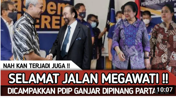 Thumbnail video yang mengatakan bahwa Ganjar Pranowo dipinang Partai NasDem setelah dicampakkan PDIP