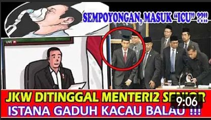 Thumbnail video yang mengatakan bahwa Jokowi sempoyongan setelah ditinggalkan para menteri senior