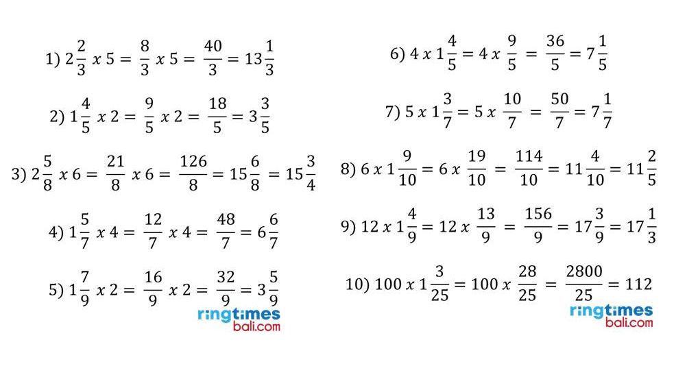 Kunci jawaban matematika kelas 5 SD MI halaman 20 Asyik Mencoba perkalian pecahan campuran dengan bilangan asli, bab 1 terlengkap 2022.
