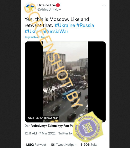 Video Twitter yang diklaim menampilkan protes warga Moskow tentang aksi Rusia di Ukraina.
