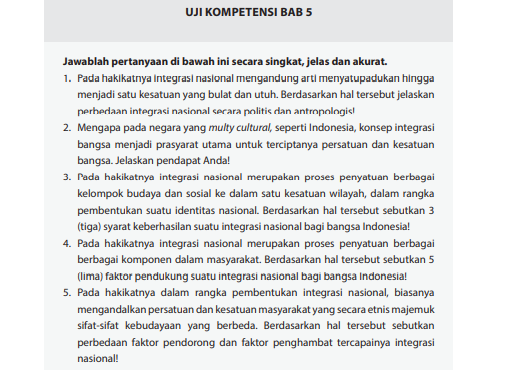 PKN Kelas 10 Halaman 176, Uji Kompetensi Bab 5 Perbedaan Integrasi Nasional Secara Politis dan Antropologis - Ringtimes Bali - Halaman 2