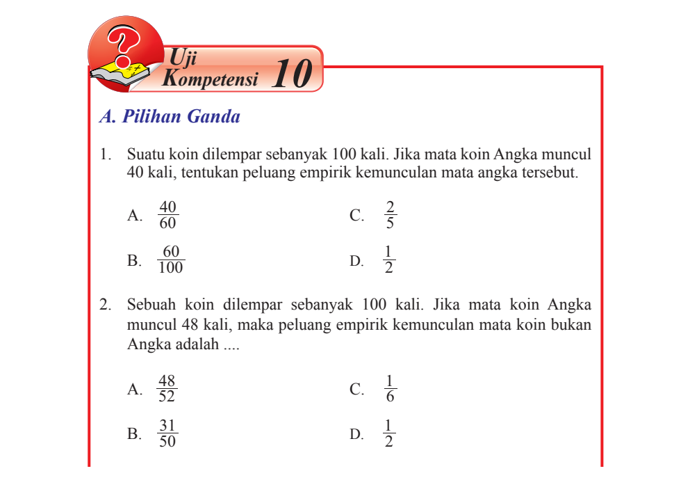 Kunci Jawaban Matematika Kelas 8 Halaman 302 305 Soal Uji Kompetensi 10 Pilihan Ganda No 1 10 Ringtimes Bali