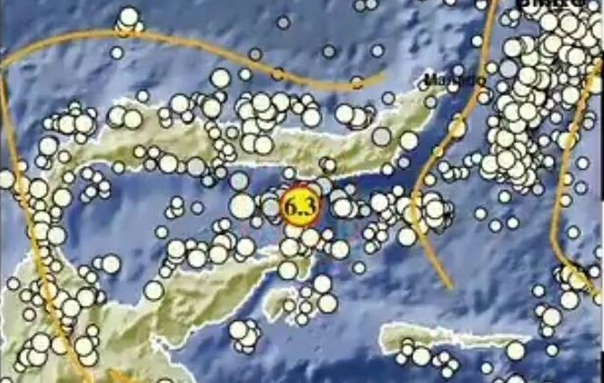 Gempa Bumi terjadi lagi di wilayah Gorontalo, berkekuatan 6.3. pada Rabu 18 januari 