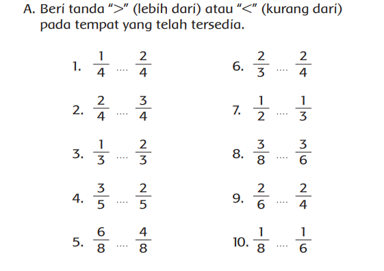 Kunci Jawaban Tema 5 Kelas 3 Sd Mi Halaman 116 117 119 Membandingkan Pecahan Ringtimes Bali