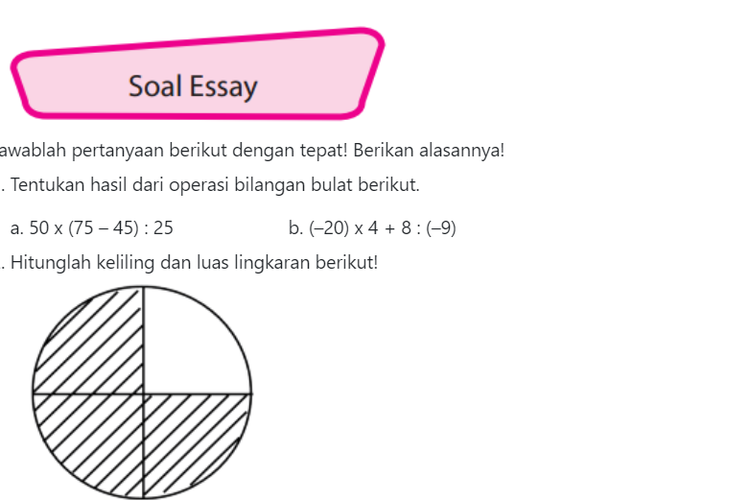 Kunci Jawaban Matematika Kelas 6 Sd Mi Halaman 198 Latihan Soal Essay Ringtimes Bali