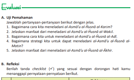 Pembahasan soal untuk mata pelajaran PAI kelas 10 halaman 19, evaluasi tentang meneladani Al Asmaul Al Husna.
