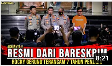 Thumbnail video yang mengatakan bahwa Bareskrim Polri resmi umumkan Rocky Gerung terancam 7 tahun penjara