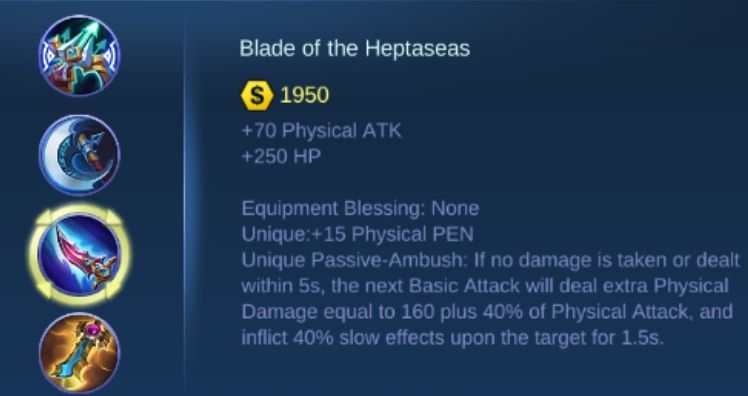 Penjelasan item Blade of the Heptaseas Mobile Legends. 