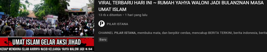 Thumbnail unggahan video klaim hoax/YouTube /Pilar Istana