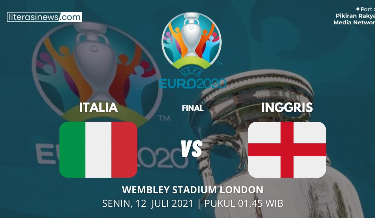 Laga Final Euro 2021 mempertemukan antara Italia vs Inggris pada Senin, 12 Juli 2021.