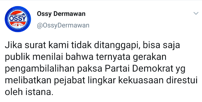 Tangkapan layar unggahan Ossy Dermawan. 