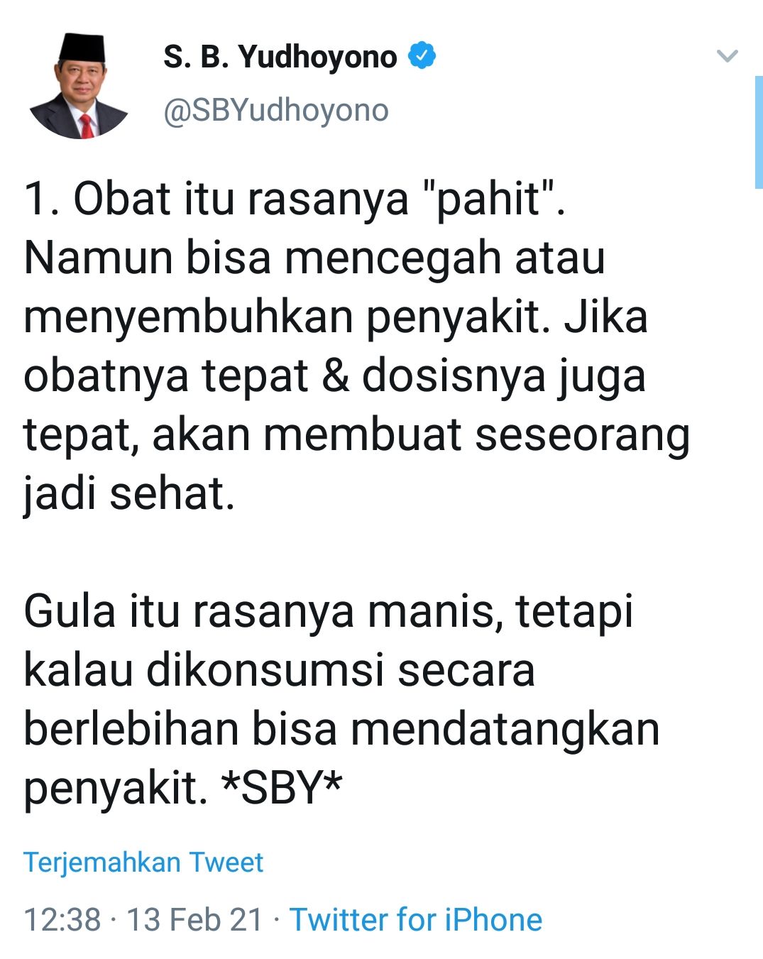 Cuitan Presiden ke-6 Susilo Bambang Yudhoyono atau SBY. 