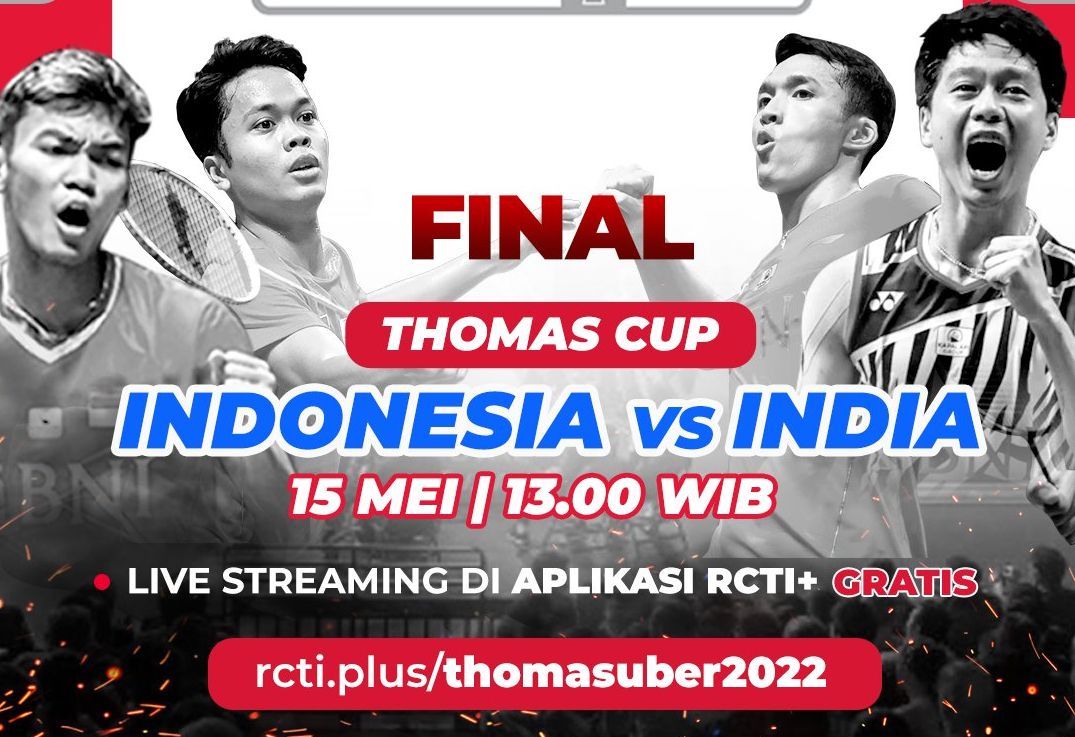 Link Live Streaming Indonesia Vs India Final Thomas Cup 2022, Disiarkan Langsung di iNews dan RCTI Plus
