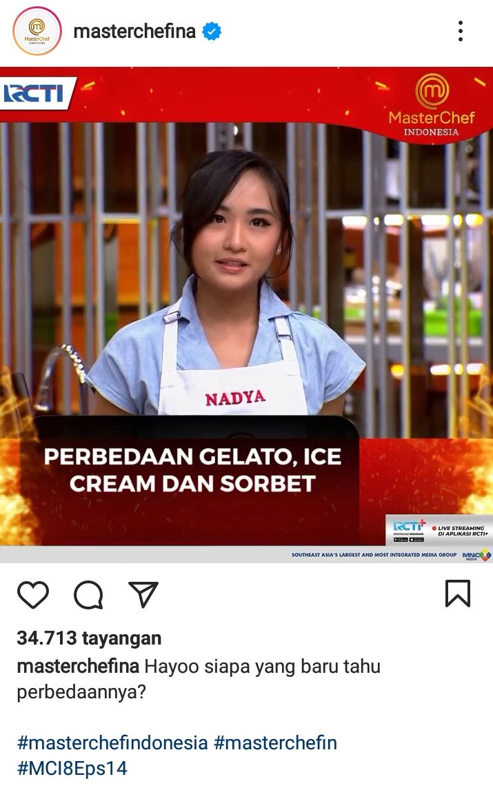 Nadya Puteri MasterChef Indonesia Dapat Pujian dari Chef Renatta Moeloek hingga Chef Arnold Beri Tepuk Tangan