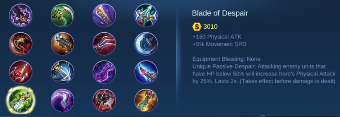 Penjelasan item Blade of Despire Mobile Legends.