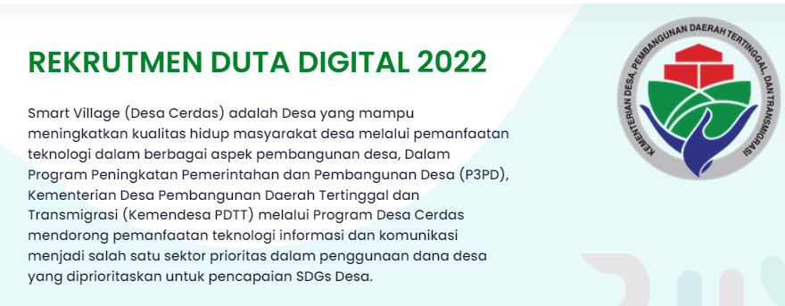 Cek Disini! Info Rekrutmen Duta Digital Kemendesa Tahun 2023, Dari Syarat hingga Cara Daftar.