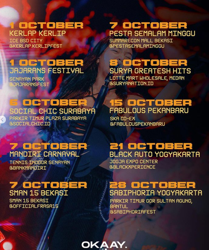 Jadwal Konser Okaay Oktober 2023 di Medan, Surabaya, Yogyakarta, Bekasi dan Bantul Lengkap Info Manggung