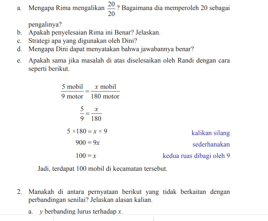  Kunci Jawaban Matematika Kelas 7 Halaman 26, 27 Ayo Kita Menalar Bab 5 Perbandingan