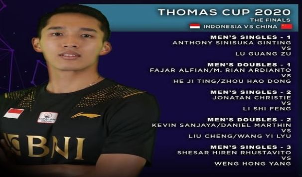 Final Thomas Cup 2020, Ini Daftar Pemain Indonesia VS China dan Link Streamingnya