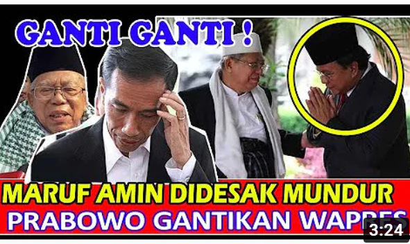 Thumbnail Video yang Mengatakan Bahwa Wapres Ma'ruf Amin Mundur dari Jabatannya dan Digantikan Menhan Prabowo Subianto