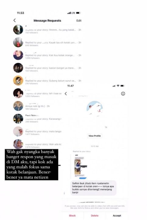 Tangkapan layar Reaksi netizen yang diunggah Risa Sarasvati mengenai bingkisan oranye