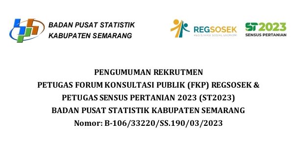 Pengumuman Rekrutmen Petugas Sensus Pertanian Badan Pusat Statistik Semarang