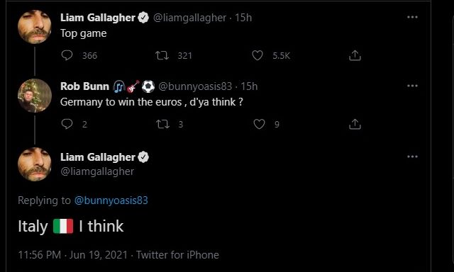 Menurut Liam Gallagher, Euro 2020 akan dimenangkan oleh timnas Italia.